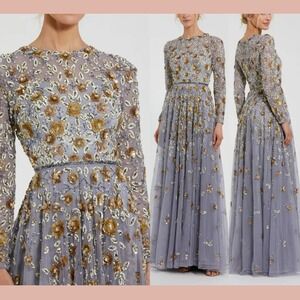 NWT Mac Duggal [ 4 ]‎ 5533 Embellished High Neck Long Sleeve A Line Gown #S1778